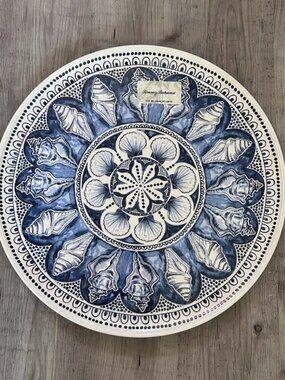 NEW Tommy Bahama Blue & White Seashells Lazy Susan